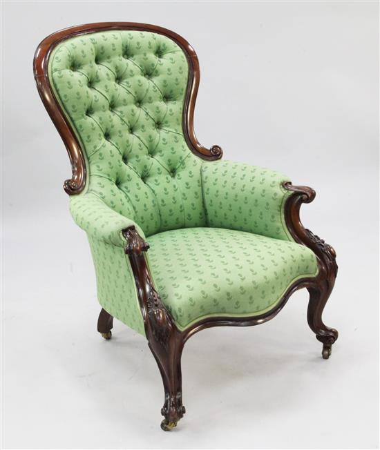 A Victorian mahogany buttonback armchair,